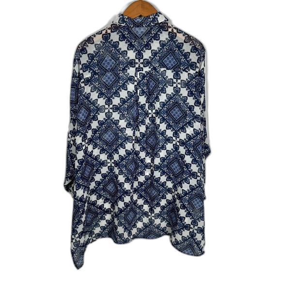 Sans Souci Blue White Paisley Patterned Tunic Button-Up Shirt Size Medium - Picture 3 of 16